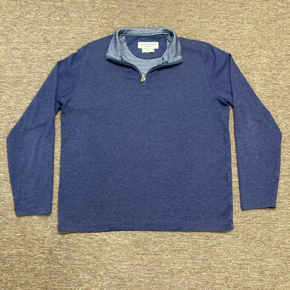 Mizzen + Main 1/4 Zip Pullover Blue Men's Large Trim Fit Made In America‎